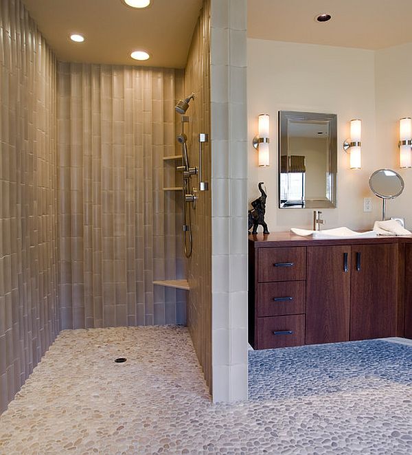 Modern bathroom with doorless shower