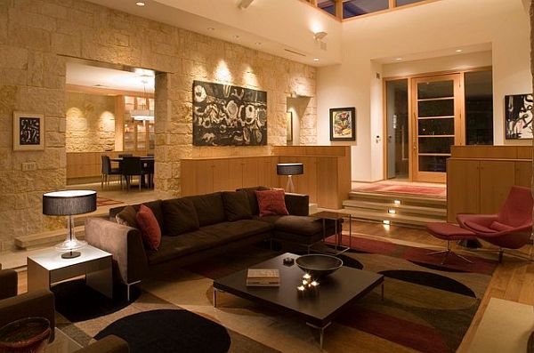 Modern-living-room-with-stone-finished-walls-and-cozy-atmosphere