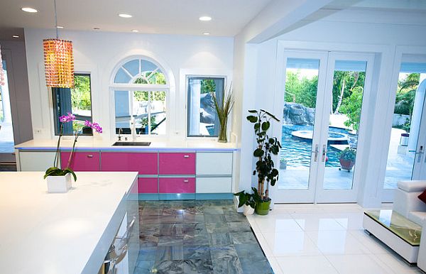 Pink and white kitchen furniture