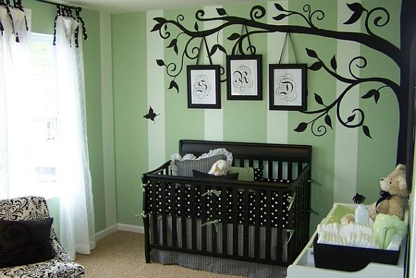 Unique nursery room with tree wall decal