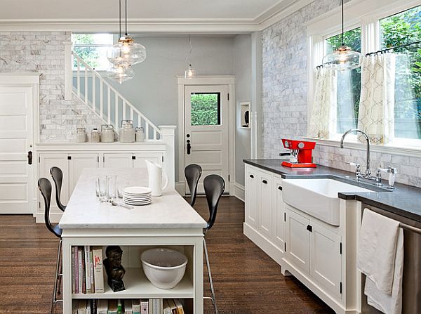 White space saving table with shelves storage