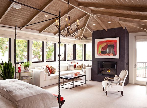 attic bedroom with exposed beams