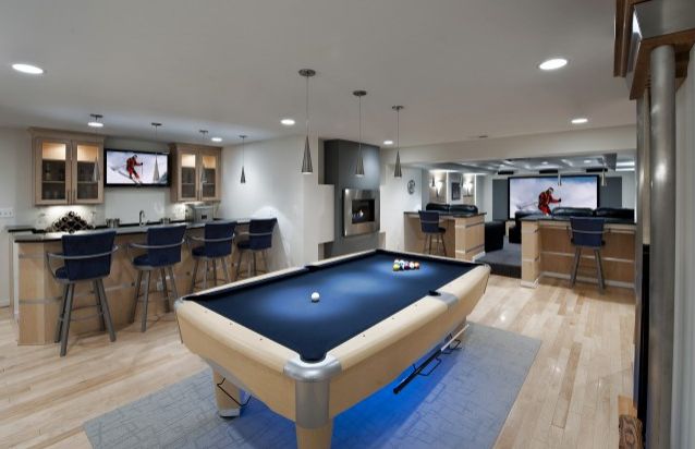 basement open floorplan with contemporary furniture