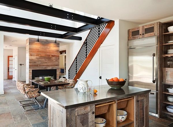 beach house dining table with open space kitchen