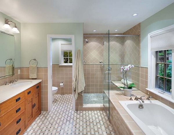 beautiful bathroom with shower and tub