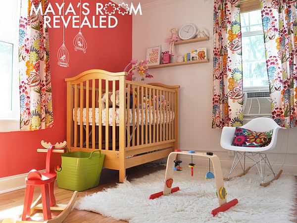 bedroom-floor laundry room converted to red nursery room