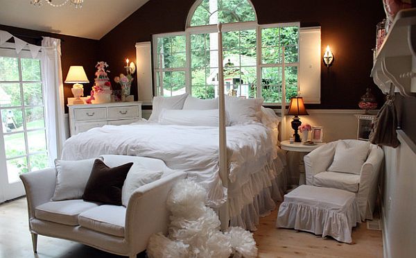 bedroom with fluffy white bed and nightstands