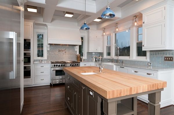 butcher block countertop in sleek modern kitchen design