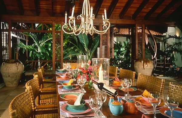 colorful Caribbean inspired dining table decorations