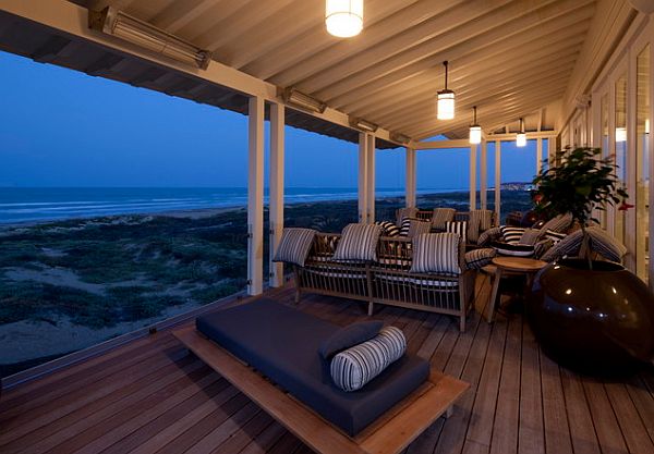 comfy beach house deck area with built-in heaters