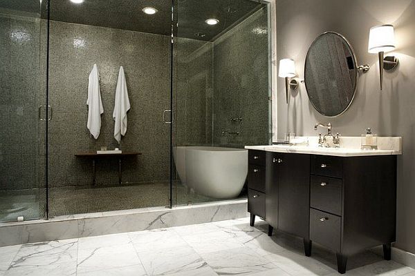 contemporary shower room with modern tile