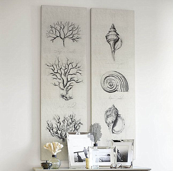 coral and shell botanical artwork