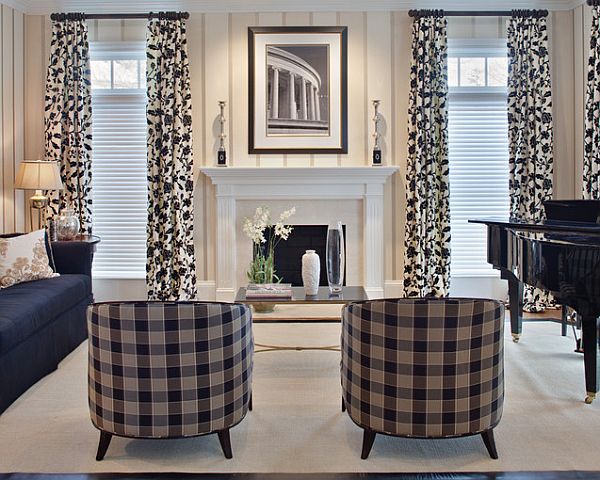elegant-dining-room-with-classic-plaid-on-barrel-chairs-and-floor-to-ceiling-draperies