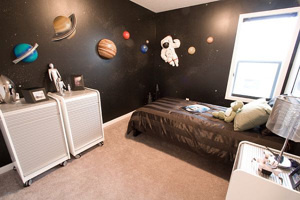 kids bedroom with space theme