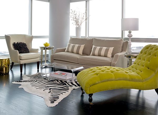 lime green chaise lounge in living room