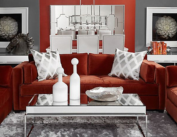 modern red velvet sofa