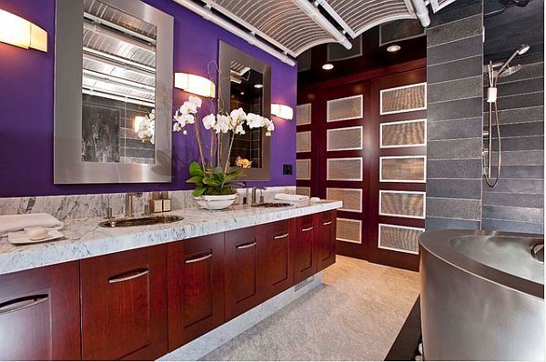 purple and steel bathroom design