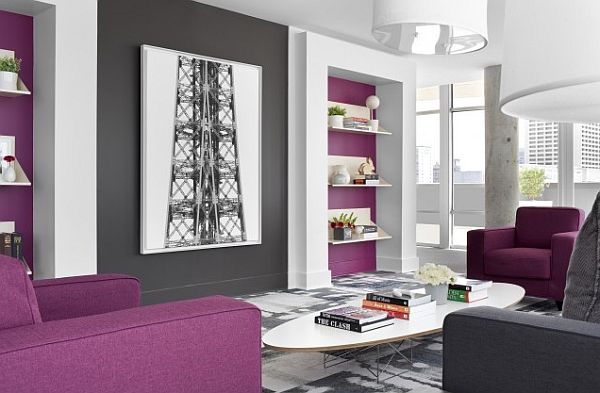 purple-couch-and-chair-in-white-and-grey-dining-room
