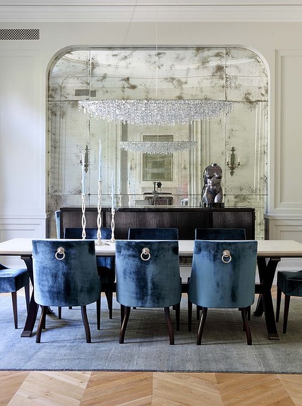 traditional dining room design in navy blue