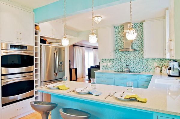 turqoise kitchen decor with caribbean influences