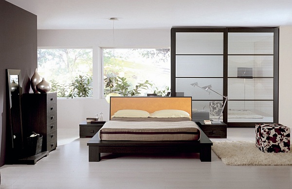 white wooden flooring bedroom design