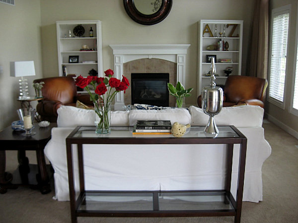 wood and glass console table