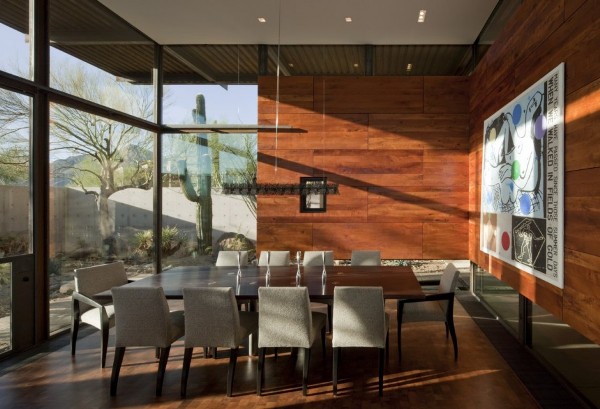 Brown-Residence-wooden-wall-dining-room-design