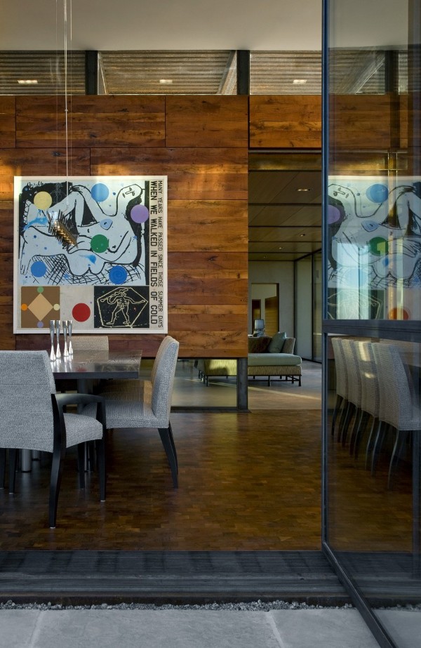 Brown Residence - wooden wall in traditional dining room