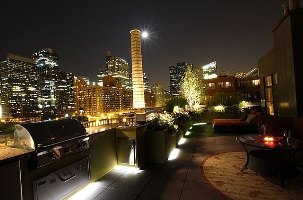 Chicago Rooftop deck with night lights