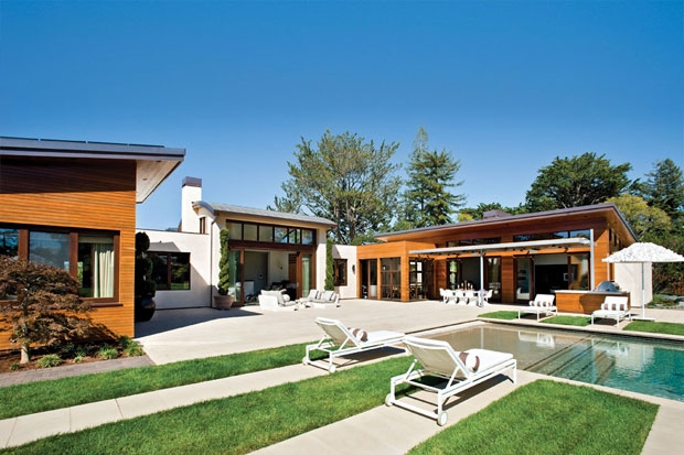 Contemporary Green Home Charms With Sleek Pool and Mini