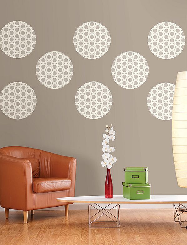 DIY living room wall decor idea with polka dots