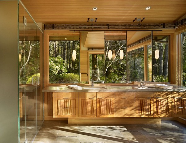 Lake Forest Park Renovation - double sink bathroom design clad in wood