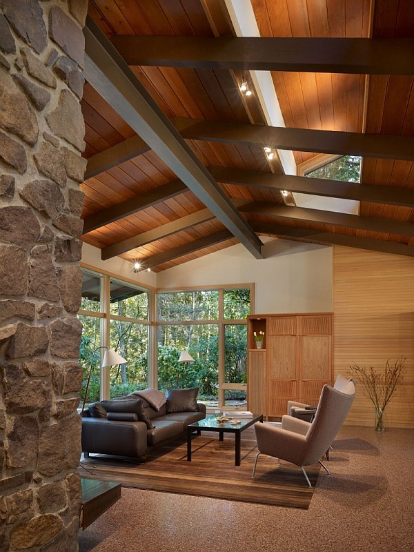 Lake Forest Park Renovation - wood and stone living area