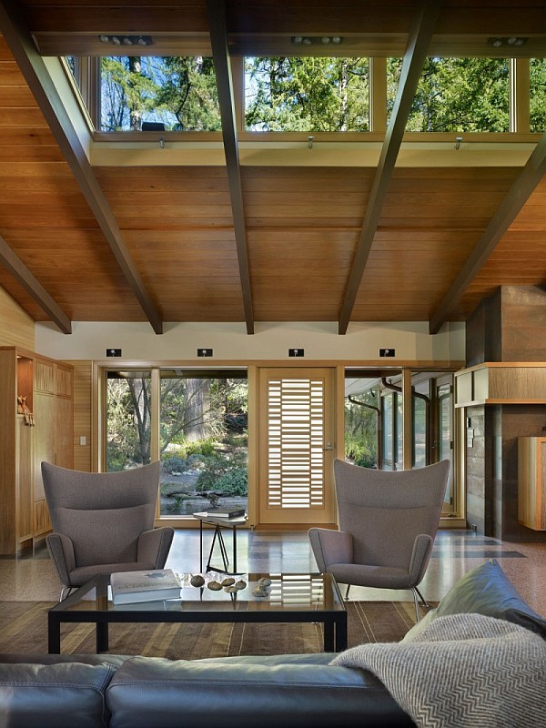 Lake Forest Park Renovation - wooden walls living room