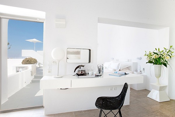 Luxurious white interior in santorini villa