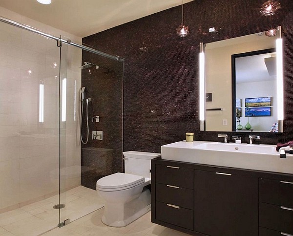 Luxury Beach House, Laguna Beach, California - black and white bathroom with glass door shower