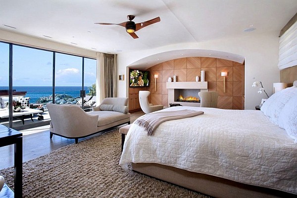 Luxury Beach House, Laguna Beach, California - modern bedroom with ocean views