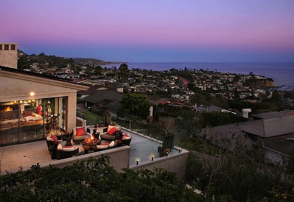 Luxury Beach House, Laguna Beach, California - outdoor terrace design with city landscape views