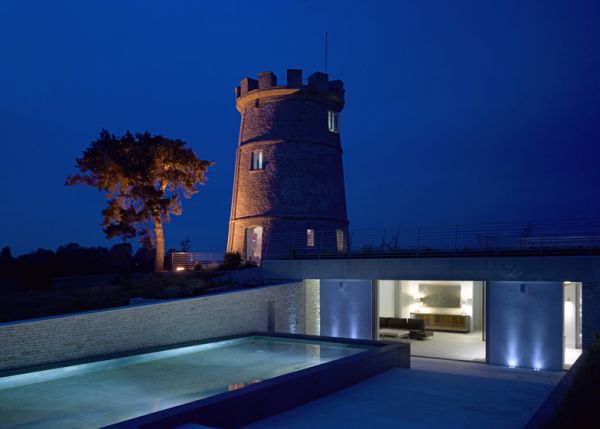 Round tower night view