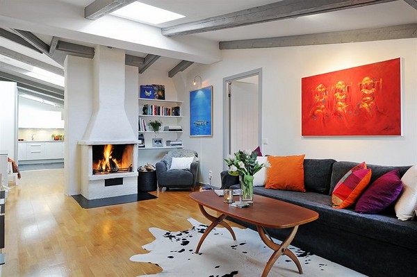 Scandinavian apartment with fireplace