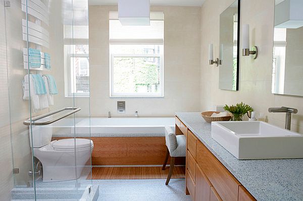 Modern bathroom recycled glass countertop