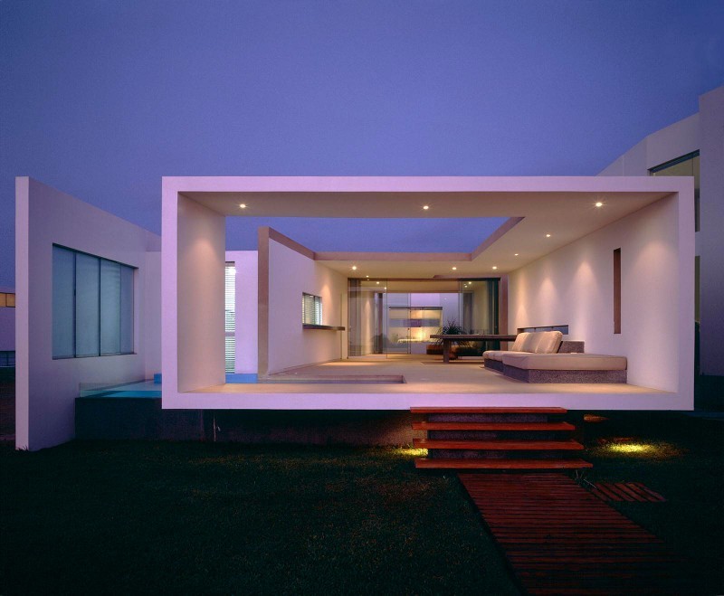 beach house - purple lights living room