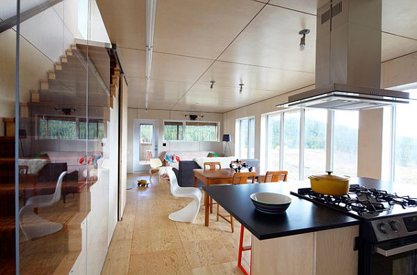 beautiful plywood flooring in a rustic contemporary cottage