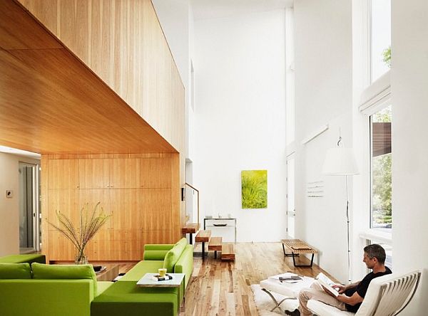 beautiful wood loft with green shades