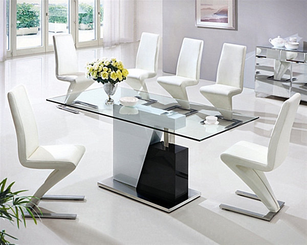 black and white dining table with glass top