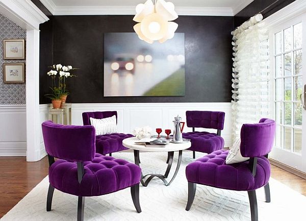 Bright purple chairs for some living room contrast