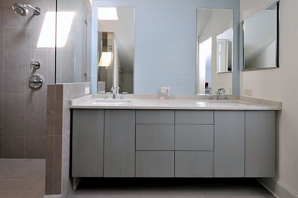 contemporary bathroom with walk in shower