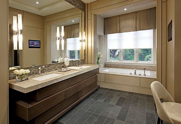 contemporary beige bathroom design