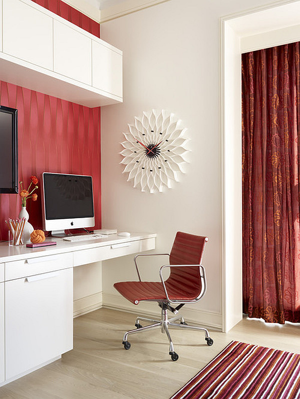 contemporary home office in red and white