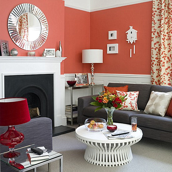 coral and grey living room